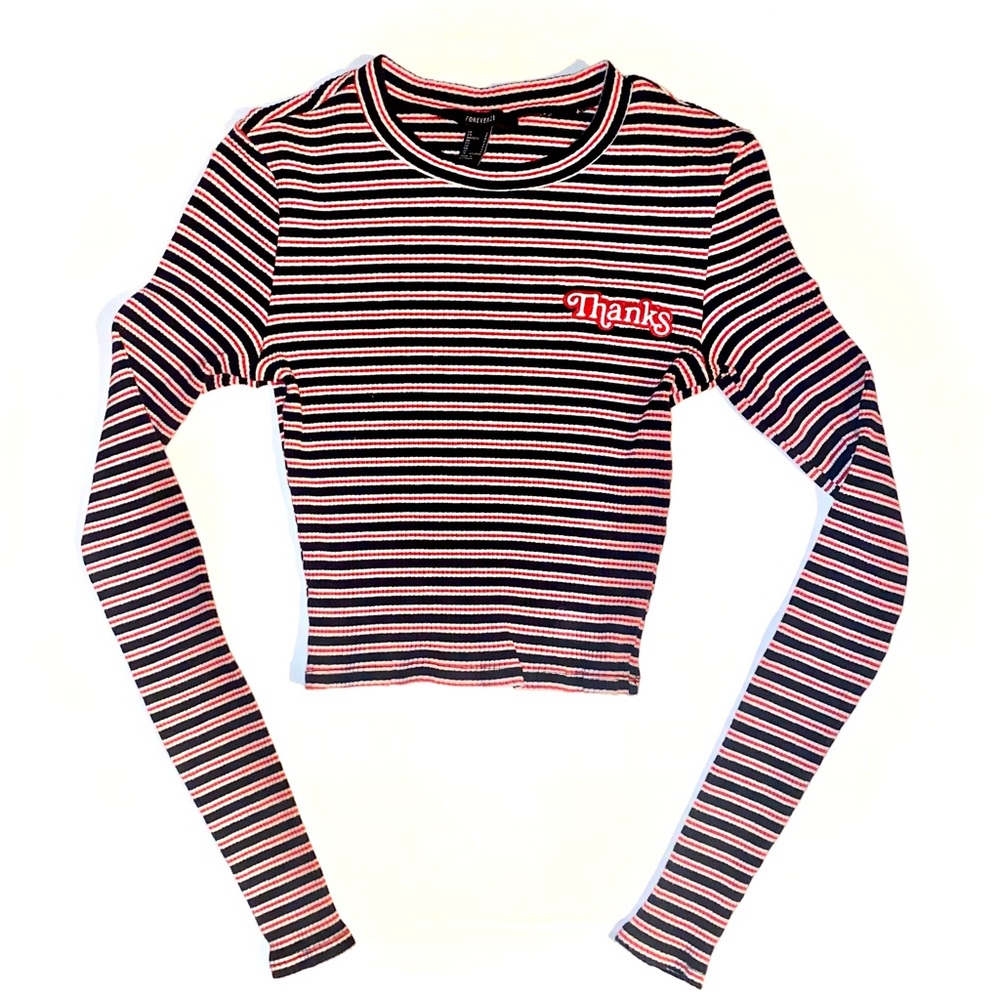 Forever 21 red and black striped ribbed top